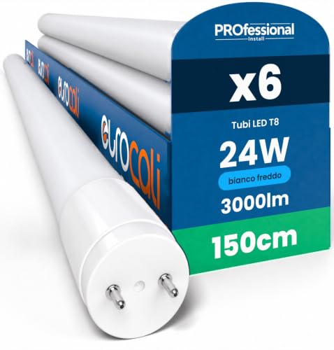 6 Tubi LED 24W 150cm T8 G13 SMD con Starter 3000 Lumen Garanzia 3 Anni