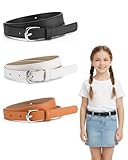BieFuDan 3 Pack Girls Belt Kids PU Leather Waist Belts, Exquisite Skinny Leather Belts with O Ring Metal Buckle for Dress Pants Jeans, Colorful Kids Belt for Girls Size 6-15