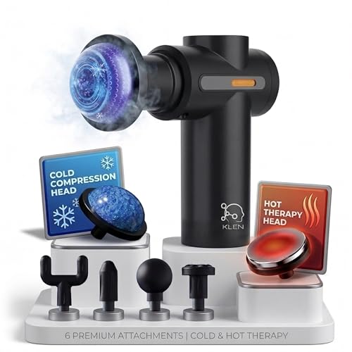 Image of KLEN Rechargeable Massage Gun with Dual Hot & Cold Therapy Heads, Deep Tissue Handheld Massager Machine for Body Pain, Neck, Back, Shoulders, Legs and Muscle Recovery