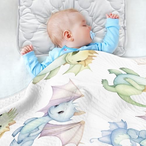 Image of Cute Fiery Dragon Baby Blanket Cotton Cozy Throw Blanket Warm Nursery Swaddle Receiving Toddler Blankets 30 inch x 40