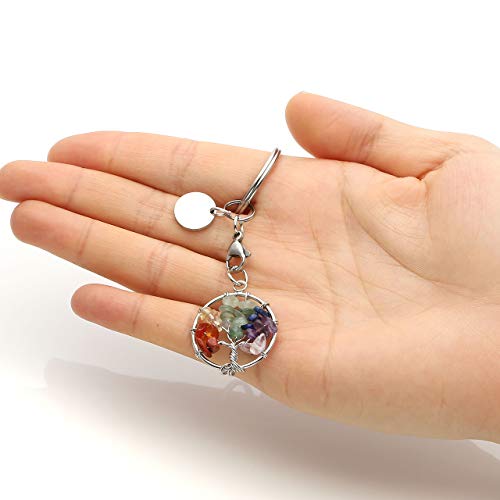 Pesoenth 7 Chakra Gemstone Keychain Tree Of Life Crystal Keychain Women Car Key Rings Handmade Diy Lucky Bag Charms Keyring #TOP3