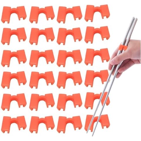 24 Pieces Reusable Kid Training Chopstick Helper for Kids Adults Beginner Learner or Trainers, Plastic Practice Chop Stick Pack, Hinges Connector for Practice Chopstick (Orange 24pcs) Cover