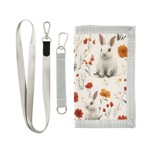 ALAZA Kids Wallets for Boys Girls Toddler Trifold Wallet Children Small Rabbit Red Flower with Zipper Coin Pocket