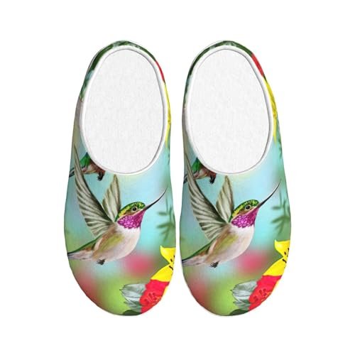 Pantoufles d'hiver chaudes en peluche avec motif hibiscus