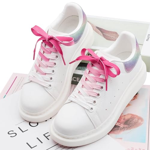 Image of Flat Colorful Shoelaces Gradient Rainbow Shoe Lace Shoestring 2 Pair