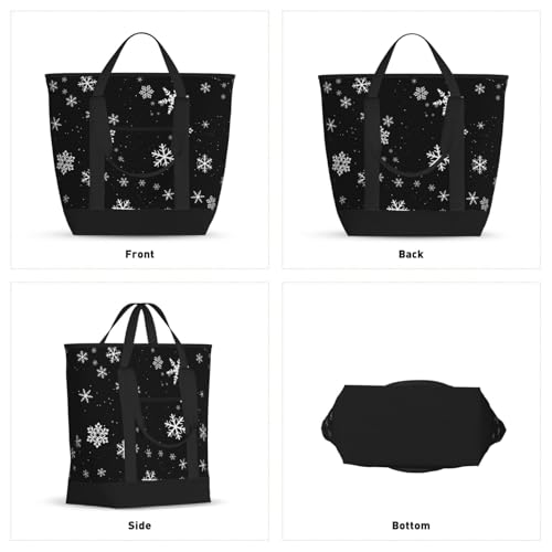 Snowflake Winter Pattern Black And White Insulated Tote Bag – Premium Insulation, Leakproof & Durable, Ideal For Grocery Shopping, Picnics, Food Delivery & Travel2