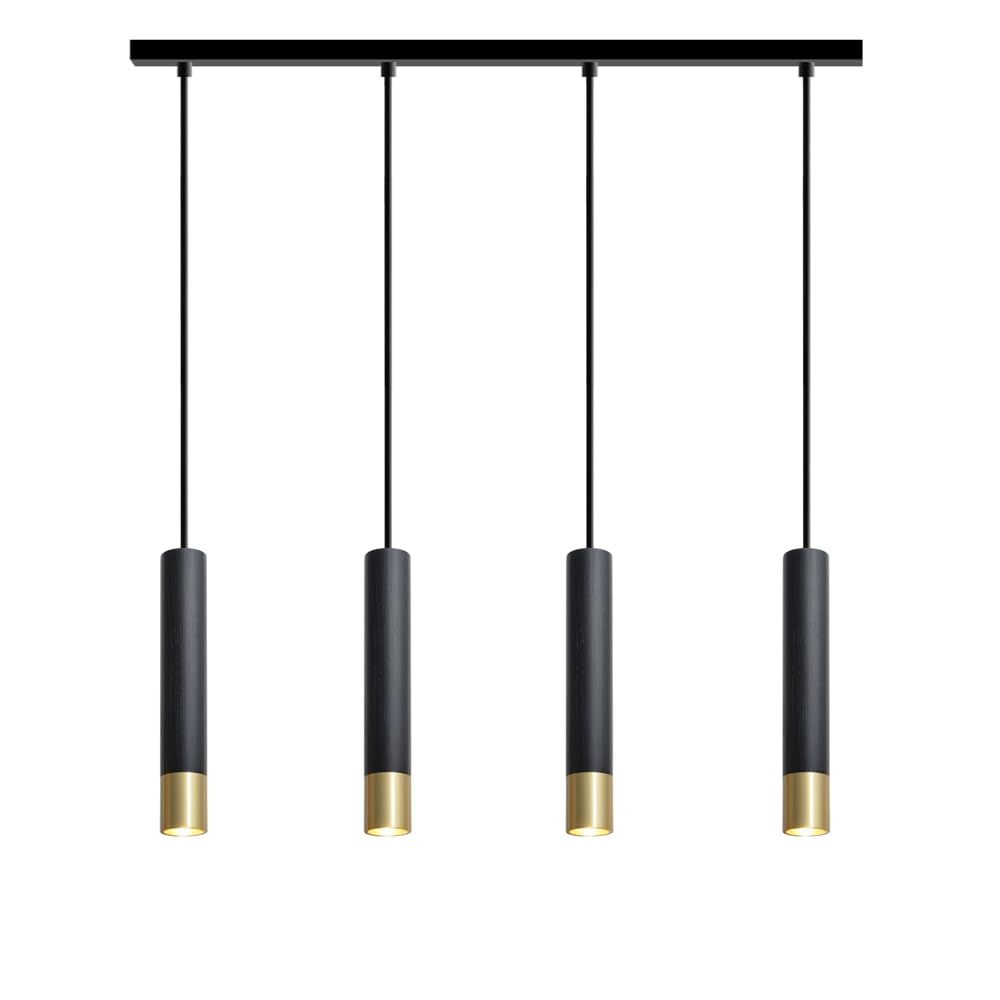 Lampada a Sospensione 4 Fiamme Oro Nero,Lampadario Moderna Asta Tavolo da Pranzo,Lampada Tavolo da Pranzo In Alluminio a Sospensione,Lampadari in Legno per Isola Cucina,Soggiorno,Gu10