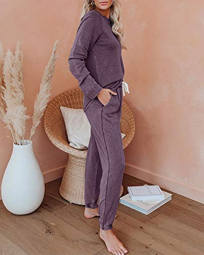 Eurivicy Women\'s Solid 2 Piece Sweatsuit Set Long Sleeve Pullover and Drawstring Sweatpants Sport Outfits Sets