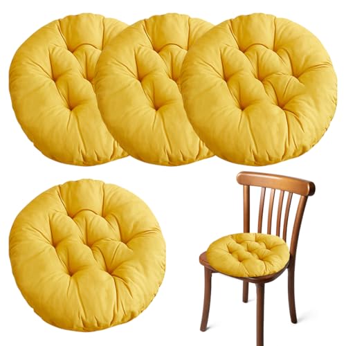 4er Set Stuhlkissen Rund 40cm,Runden Sitzkissen Gefüllte Sitzkissen, Stuhlkissen Anthrazit für Gartenstuhl,Bürostuhl,Balkonstuhl,Weiche Indoor & Outdoor Kissen Sitzpolster für Wohnzimmer,Haus(Kurkuma)