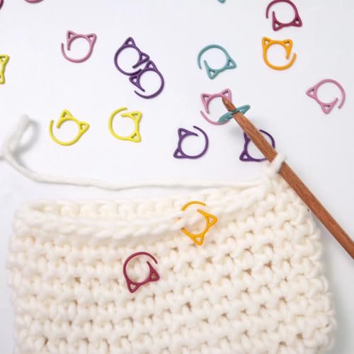 Image of Wonafa 30 Pcs Color Cat Stitch Marker Crochet Markers for Crocheting, Crochet Markers Ring (Cat-30Pcs)