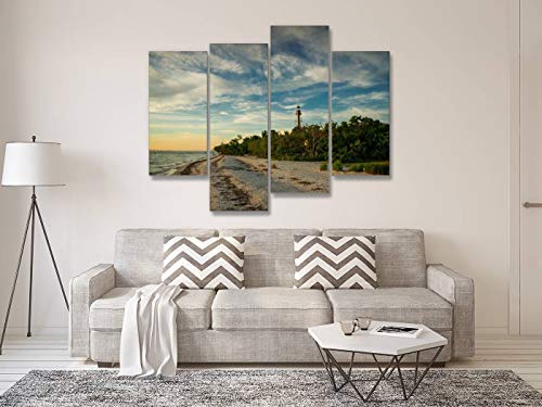 Canvas Wall Art Painting Pictures Lighthouse At Sanibel Island Modern Artwork Framed Posters For Living Room Ready To Hang Home Decor 4Panel #TOP2