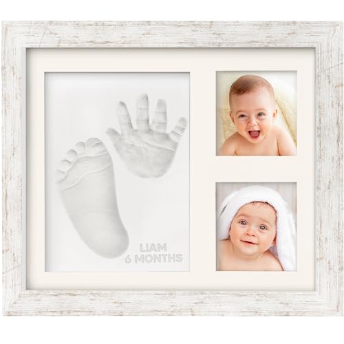 Image of Baby Hand and Footprint Kit - Quick Dry Clay Baby Footprint Kit, Pets Paw, Newborn Keepsake Picture Frame for Boys,Girls,Personalized New Mom Gifts for Shower & Registry,Grandparents(Vintage White)