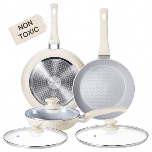 Image of KOKHUB 20/24/28cm Non Stick Frying Pan, Ceramic Pan Set of 3, Cream White