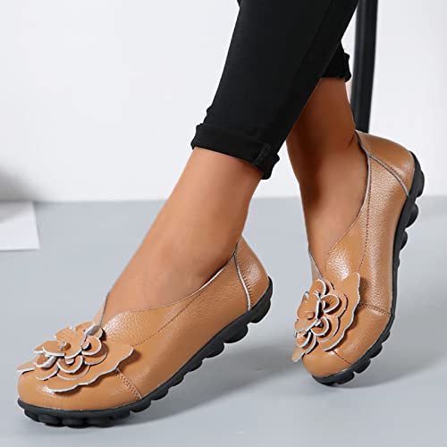 Womens Ballet Mary Jane Flats Comfortable Business Office Dress Shoes for Women Dressy Work Vintage Cute Bow Flower Leather Slip On Loafers Non-Slip Softsole Walking Casual Shoes3