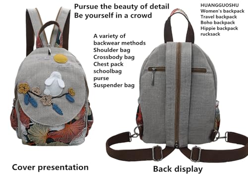 Image of Boho Backpack Purse for Women Girl's | Adjustable Strap, Sling Bag, Embroidered Woven Canvas with Cotton, 6.3*10.5*14 Inches