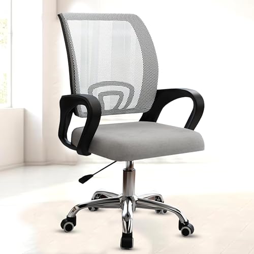 NORMAN JR, Ergonomic Desk Chair Mesh Computer Chair with Lumbar Support Armrest Executive Rolling Swivel Adjustable Mid Back Chair - Grey & Black Handle
