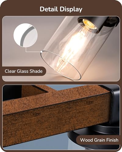 Image of EDISHINE 2-Light Painted Wood Wall Sconces, Farmhouse Vanity Light Fixture | Clear Glass Shade, Up & Down Mounting Optional, E26 Base, Rustic Charm, Waterproof for Bedroom, Powder Room