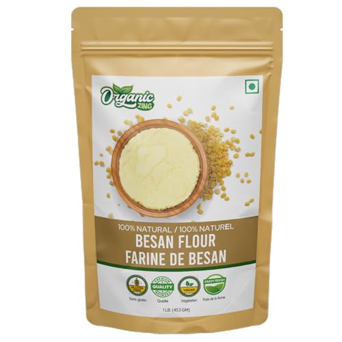 Image of Organic Zing Besan Flour also known as Chickpea Flour, Bengal Gram Flour or Garbanzo Bean Flour | Vegan | Preservative Free | Product of India - (453gm) Resealable Pack