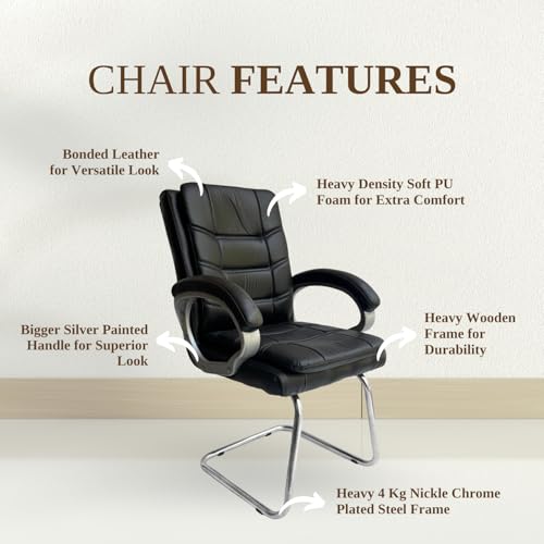 Image of activa Executive Office Visitor Chair | Ergonomic Relax Chair for Study, Home, Reception| Comfortable Cushioned Seat Back, Double Pipe Frame with Arm Rest Guest Seating (2, Prime Black, Star)
