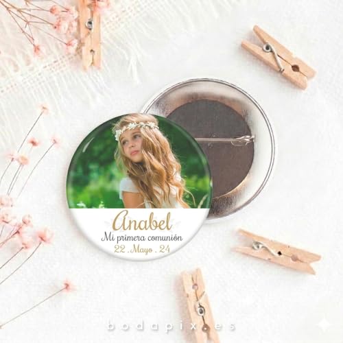 Chapas Alfiler Personalizadas Comunión | Detalles Invitados Modelo Anabel | Recuerdo Único con Nombre y Fecha | Bodapix (10)