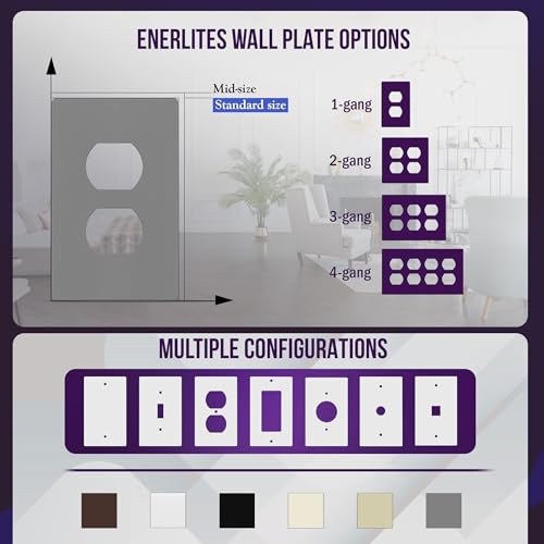 Image of ENERLITES Screwless Duplex Wall Plate, Child Safe Receptacle Outlet Cover, Standard Size, 1-Gang 4.68 inch x 2.93 inch, Unbreakable Polycarbonate Thermoplastic, UL Listed, SI8821-GY-5PCS, Gray, 5 Pack