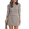 Saodimallsu Womens Long Sleeve Crewneck Sweater Dress Cable Knit Pleated Fit Flare Mini Dresses Camel