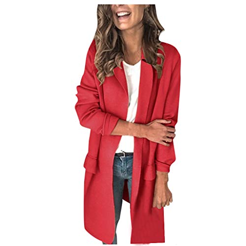 VEKDONE Women Plus Size Blazers Long Open Front Work Office Stretchy Suit Jackets Cardigans Coats(Red,3X-Large)