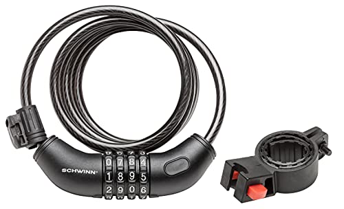 Schwinn Combination Bike Lock in Twisted Steel Cable, 5 feet x 8 mm Anti Theft Bicycle Lock, Black, Security Level 1