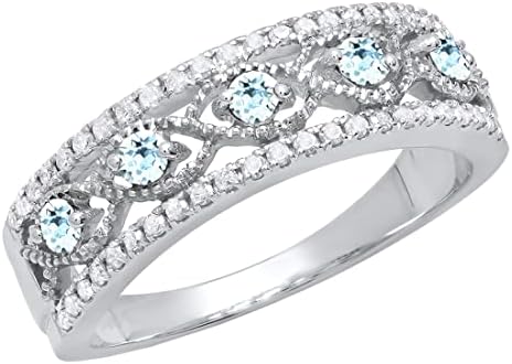 Dazzlingrock Collection Round Gemstone & White Diamond Ladies Ann...