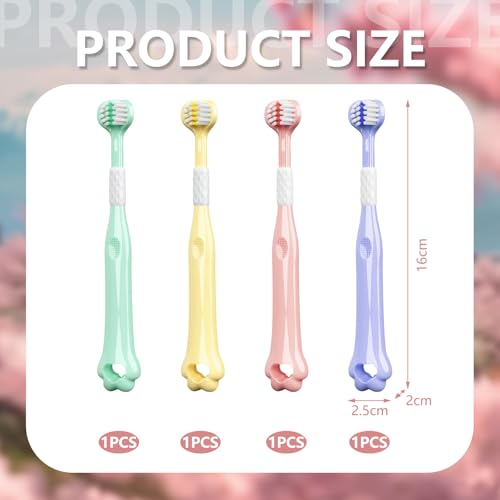 4 Stück Triplebrush Kinder,Triple Brush Dreiseitige Zahnbürste für Kinder,3-Sided Toothbrush,Dreikopfzahnbürste.Weich und Langlebig,360-Grad-Reinigung,Geeignet für kids 1-14 jahre