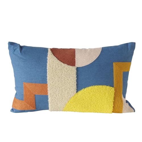 MF Geometrisches Kissen, Baumwolle, 48 x 28 cm, Blau Gelb Hellrosa MF Geometrisches Kissen, Baumwolle, 48 x 28 cm, Blau Gelb Hellrosa