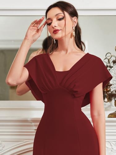Image of Shasmi Women's & Girl's Solid A-Line Maxi Dress | V-Neck Pleated Bodice | Cap Batwing Sleeves | Fit & Flare Evening Gown (Dress 274)