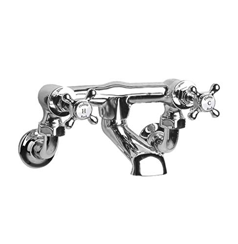 Image of Old London BC303HXWM Topaz | Traditional Bathroom Wall Mounted Bath Filler with Crosshead Handles and Hexagonal Collars, 142mm x 262mm, Chrome/White