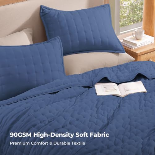 Image of Litanika King Quilt Bedding Set, 3 Pieces Blue Bedspreads & Coverlets Set | Cloud-like Soft, Breathable, lightweight, All-Season, Multi-Scenario, Machine Washable