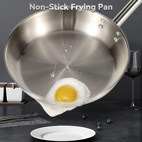 plplaaoo Stainless Steel Frying Pan, Oven Safe Induction Skillet, Stainless Steel Pan with Ergonomic Handle, Thickened Uncoated 3 Layers 304 Stainless Steels Skillet for Versatile Cooking(30cm) - Image 4