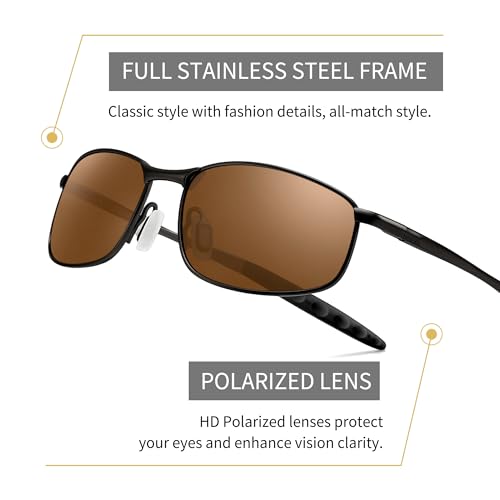 Image of SUNGAIT Mens Narrow Polarized Sunglasses Metal Frame Small Rectangle Retro Durable UV400 Protection