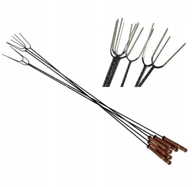 Fourchette à barbecue robuste - Broches à barbecue inox 120cm - 10x pièces - Accessoires pour barbecue - Laqué noir avec manche en bois, idéal pour les brochettes de guimauve