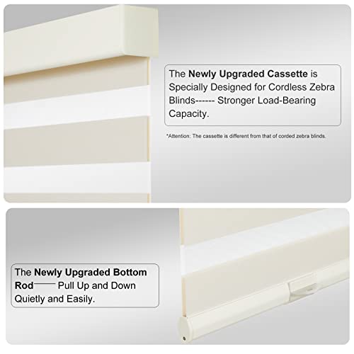 Image of Persilux Cordless Zebra Blinds for Windows (34 inch W x 64 inch H, Beige) with Upgraded Cassette Room Darkening Dual Layers Sheer Shades Thermal Insulated Window Roller Blinds for Home