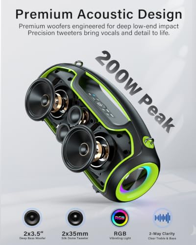 Image of Bluetooth Speaker, 200W Peak Portable Speakers Wireless w /Bass Boost