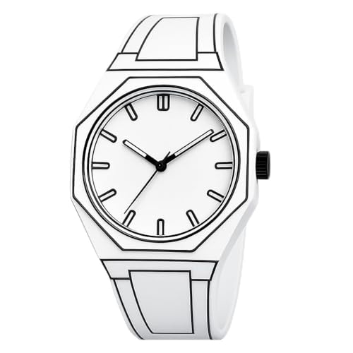 Montre de style dessin animé - Noir et blanc - Style 2D - Montre analogique avec bracelet en silicone - Design minimaliste - Mouvement à quartz - Cadeau...