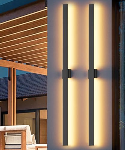 Image of Aipsun 2 Packs 79in Outdoor Wall Sconces, 3000K 4000K 6000K Modern Black Exterior Light, Long LED Linear Wall Light Outside Lighting for Entrance, Hallway, Garage, Porch(3CCT)