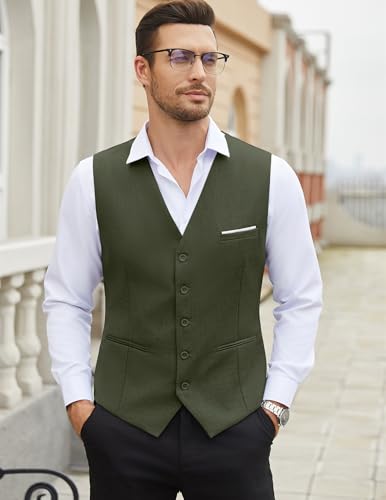Coofandy Men'S Formal Waistcoat Business Casual Dress Wedding Vest Big And Tall, Army Green thumb #1