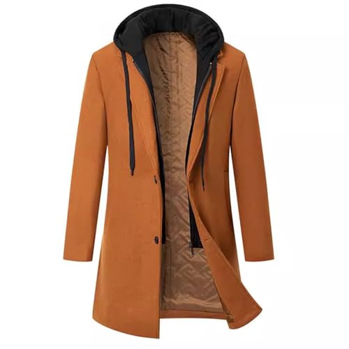 Generico Trench Abrigo cruzado con capucha acolchada de lana y algodón medio largo ajuste Slim trabajado por hombre Suéter Oversize Chaquetas Casual College Clásico Sudadera Masculina Cardigan, dorado