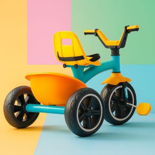 Image of Luusa KICK TRICYCLES for Kids | Kids Tricycle with Adjustable Seat Belt and Safety Features | Durable Frame | Suitable for Ages 1-5 Years | Multiple Colors Made in India (Yellow)