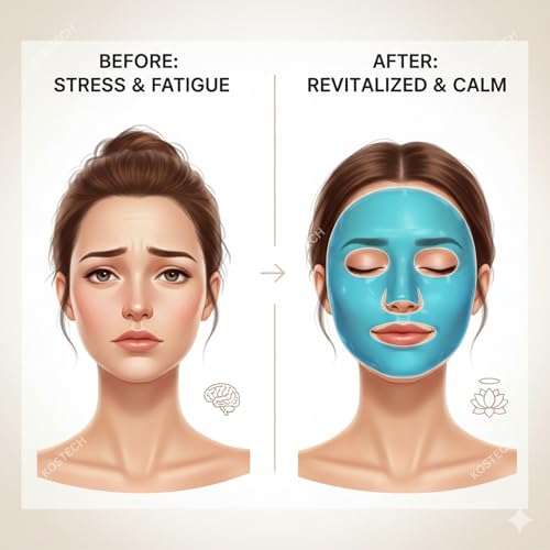 Image of Kostech Cooling Gel Face Mask & Eye Mask Set - Reusable Hot & Cold Ice Pack for Puffy Eyes, Dark Circles, Migraine & Headache Relief - Skin Tightening, Sinus Pressure Therapy, Spa Beauty Facial Mask for Women & Men