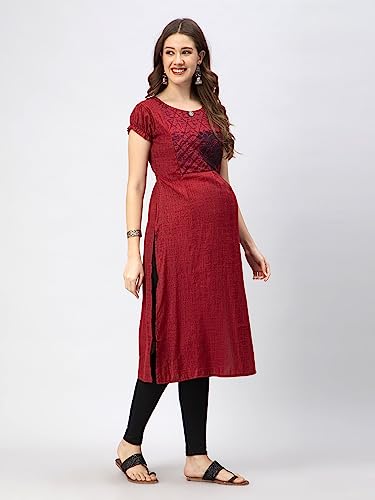 Image of CEE 18 Women's Cotton Rayon Straight Maternity Feeding Kurti for Feeding with Zippers(9652 40,Romantic Red,L)