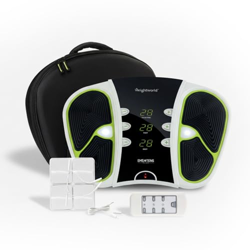 WeightWorld Circulator - Foot Circulation Machine with 99 Intensity Levels - EMS & TENS Technology - Includes Travel Bag Remote Control & Electrode Patches - Easy-to-Use & Lightweight Foot Massager