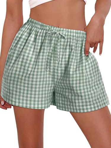 Image of Women Boxer Shorts Gingham Drawstring Pajama Bottom Plaid Pants with Pocket