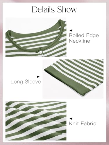 Image of Saodimallsu Womens Striped Cardigan Casual Long Sleeve Open Front Button Down Loose Knit Lightweight Fall Sweaters