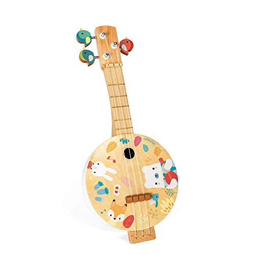 Janod - Wooden Pure Banjo - Printed with Pretty Illustrations, Water Based Paint - Bird-Shaped Tuning Keys - Imitation… - Image 3